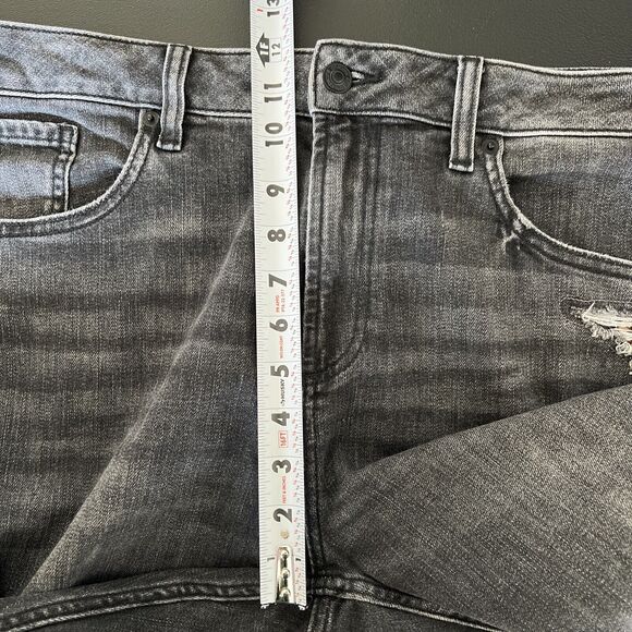 Chico’s Jeans 14 Charcoal Dark Wash Denim Boyfriend Ankle Leopard Patch Distress - Picture 11 of 13